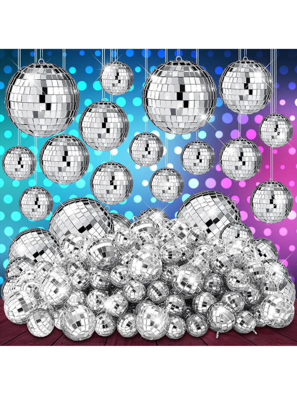 100 Pcs Disco Balls - 5 Sizes, Party Decor, Bulk Silver Mirror Assortment Set